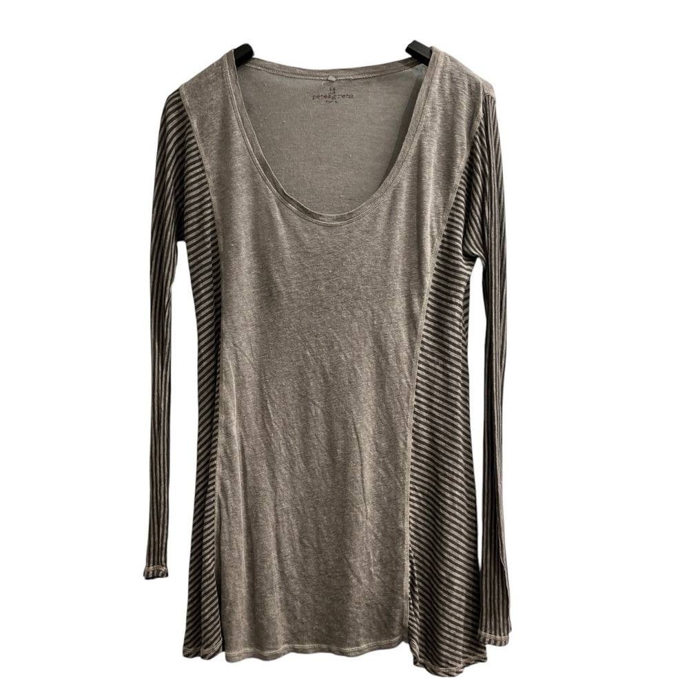 Pete & Greta Top Gray Linen Oversized Sheer Tunic Size S Lagenlook Minimalist